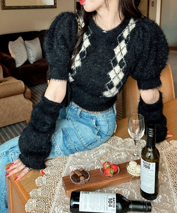 argyle arm warmer knit(M BLACK): トップス｜PMbox P&M OFFICIAL