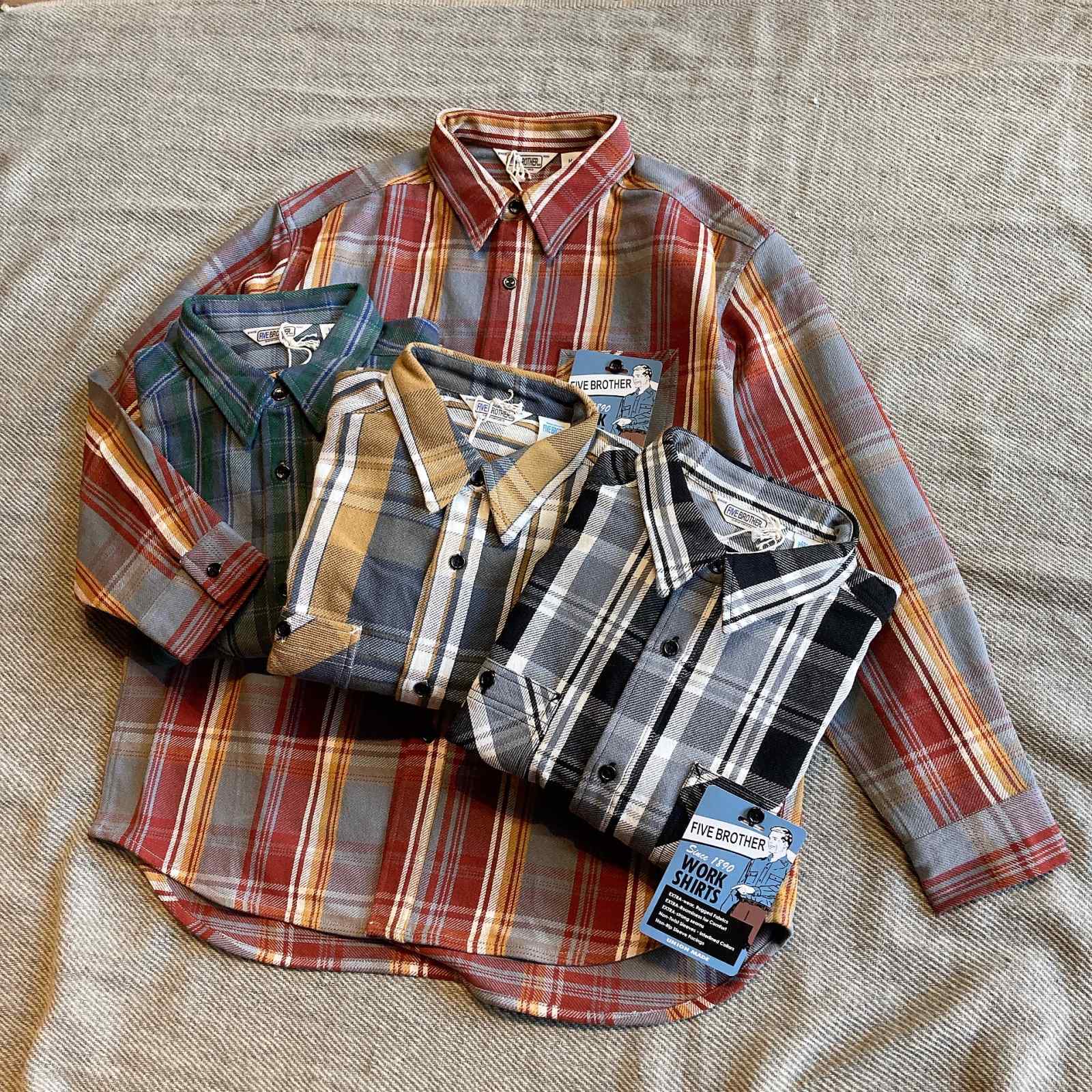 FIVE BROTHER】HEAVY FLANNEL WORK SHIRTS（4color）