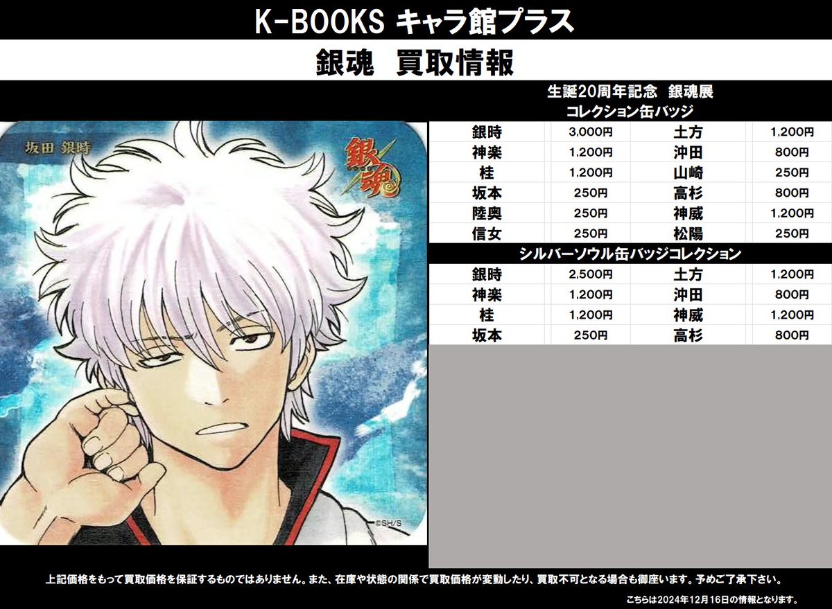 買取情報】 銀魂 ☆生誕20周年記念 銀魂展 ・コレクション缶バッジ