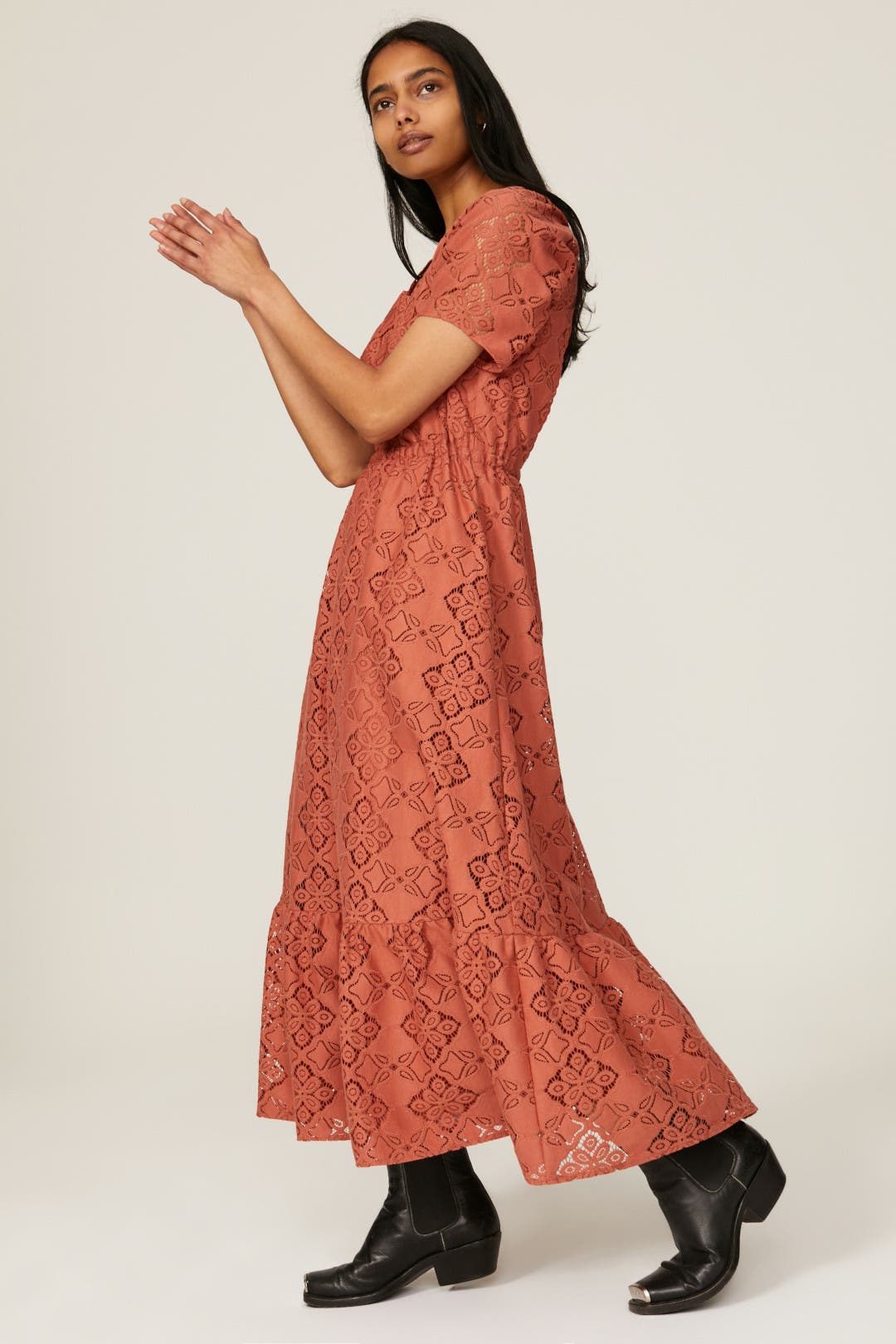 Terracotta Lace Midi Dress by Pamela Love x RTR | Rent the Runway