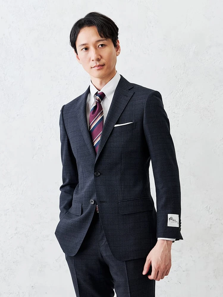 上下洗える/Wltimo】ウール混2釦スーツ【クラシコ】チェック ネイビー