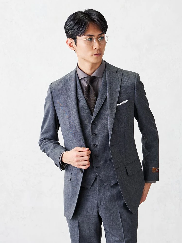 C．グレー 衿付きセパレートベスト スリーピーススーツ【クラシコ