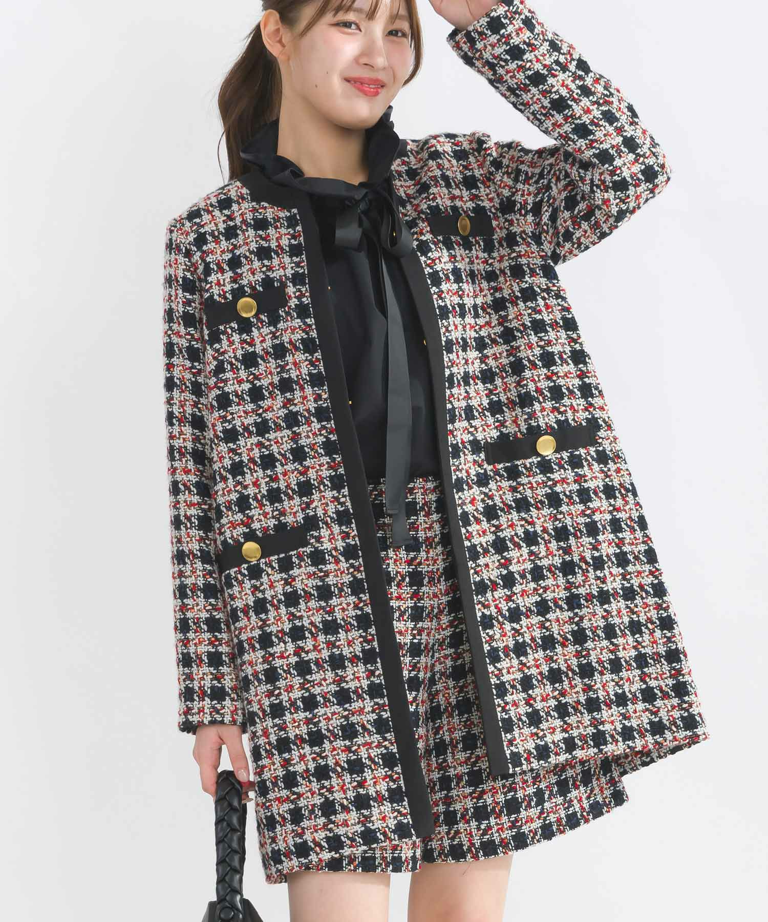 セットアップ可能】ポケット付きチェックツイードコート | PICCIN