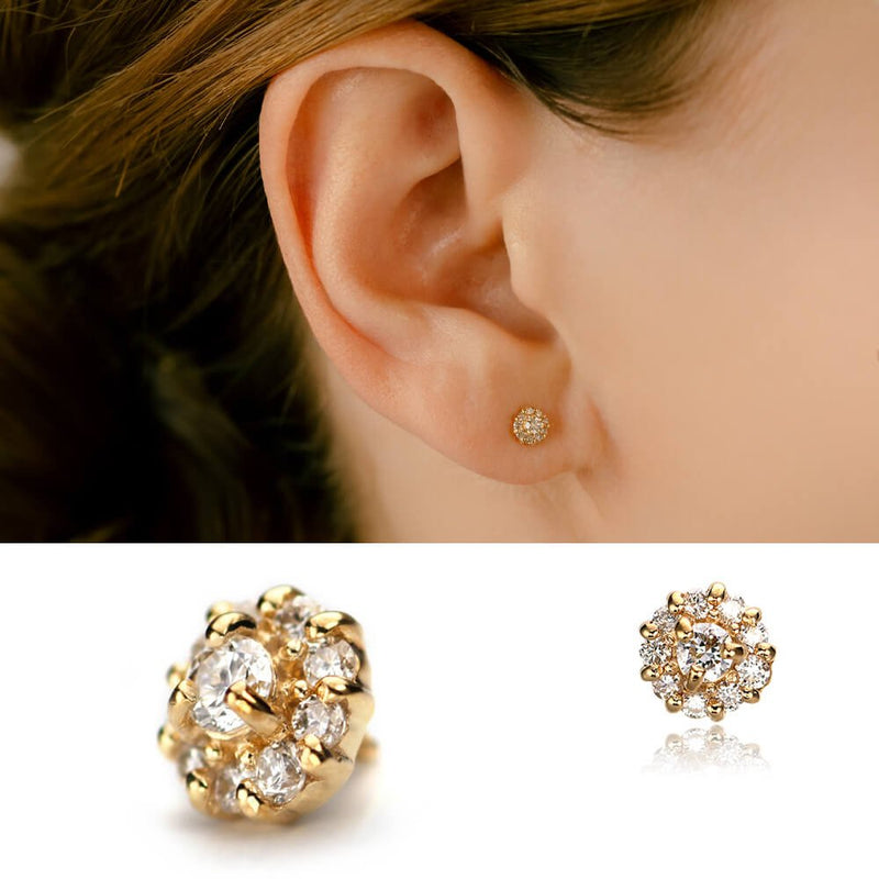 K18ダイヤモンド可愛いフラワーモチーフ軟骨ピアス・ボディピアス