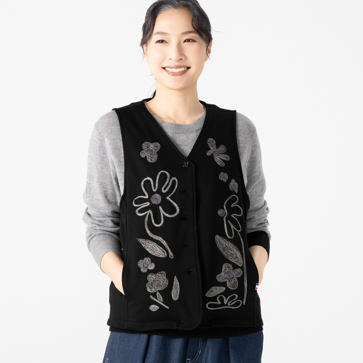 PERSONS カットソーフラワー刺繍ジレ パーソンズ（PERSONS） - QVC.jp