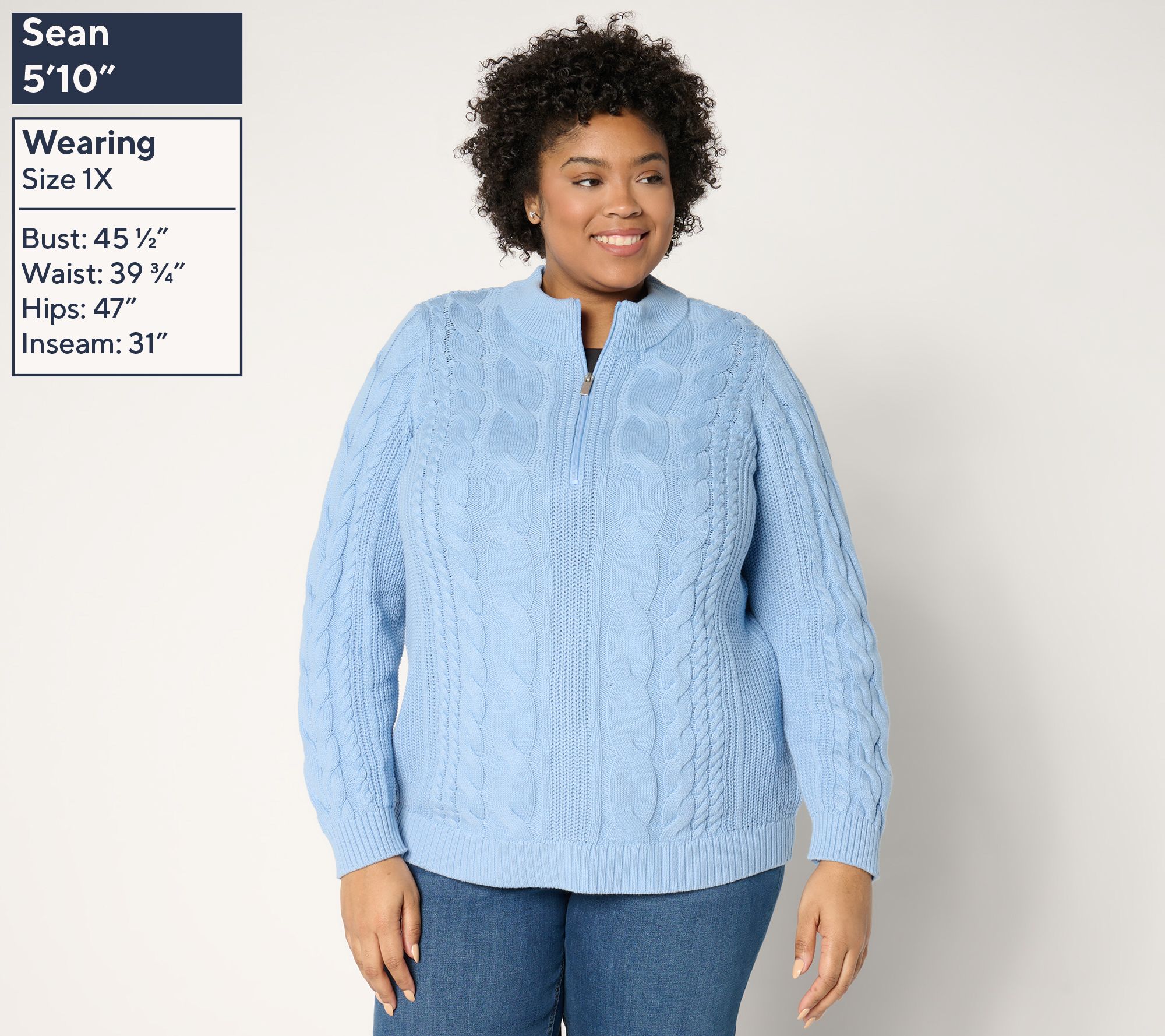 Denim & Co. Half Zip Cable Knit Long Sleeve Sweater - QVC.com