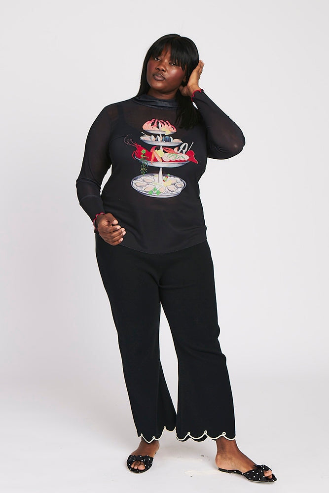 Black Mesh Long Sleeve Turtleneck - Seafood Tower | Rachel