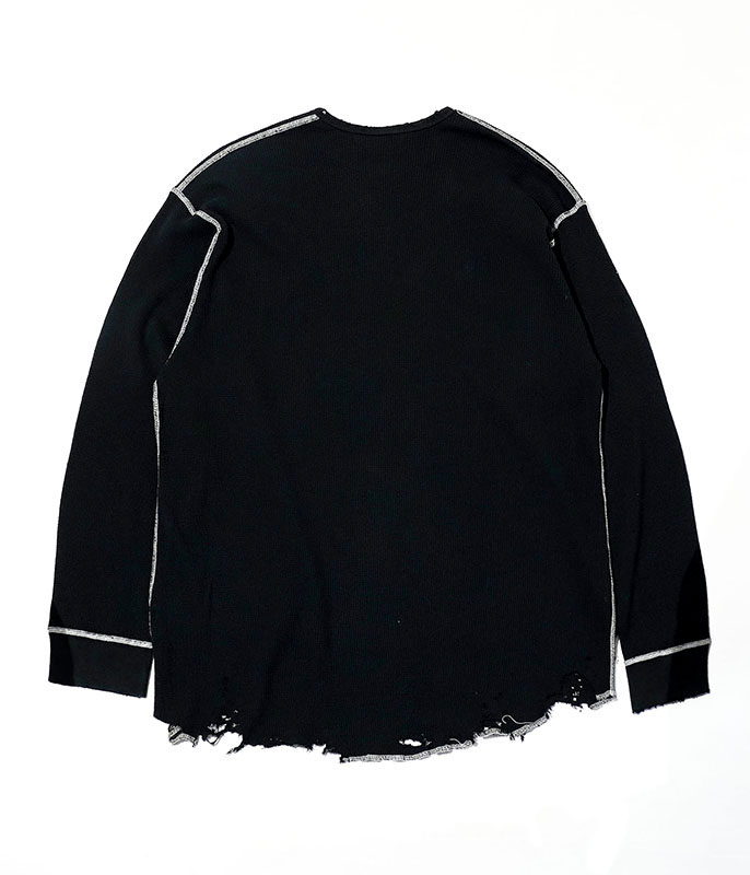 ANCELLM DAMAGE WAFFLE CREW LS T-SHIRT [BLACK] - Fresh Service