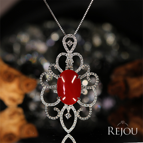 血赤珊瑚 7.3ct ダイヤモンド 0.6ct プラチナ ネックレス【品質保証書