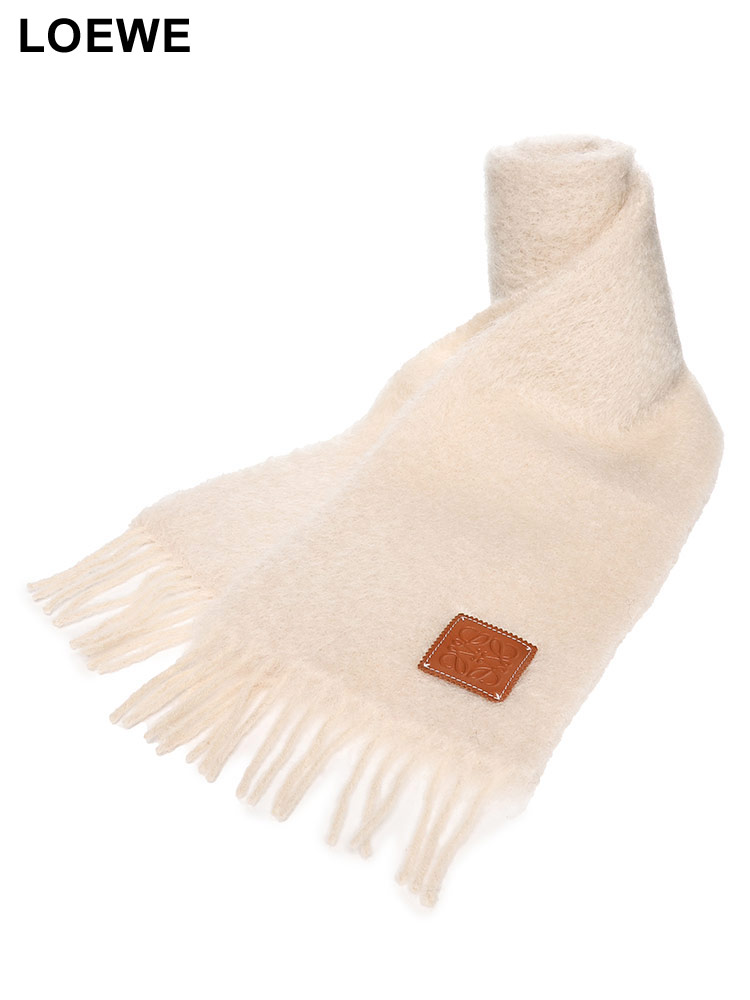 LOEWE (ロエベ) モヘア＆ウール レザーパッチ マフラー LELF655254X01