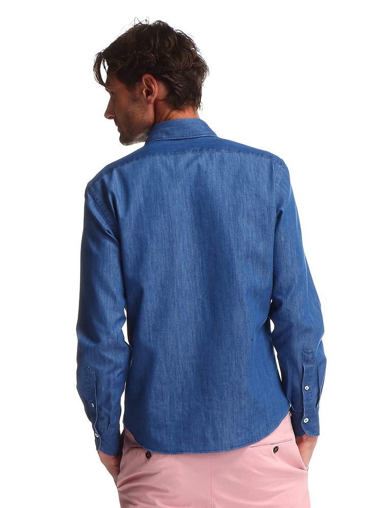 GIANNETTO (ジャンネット) 無地 ホリゾンタルカラー 長袖 デニムシャツ
