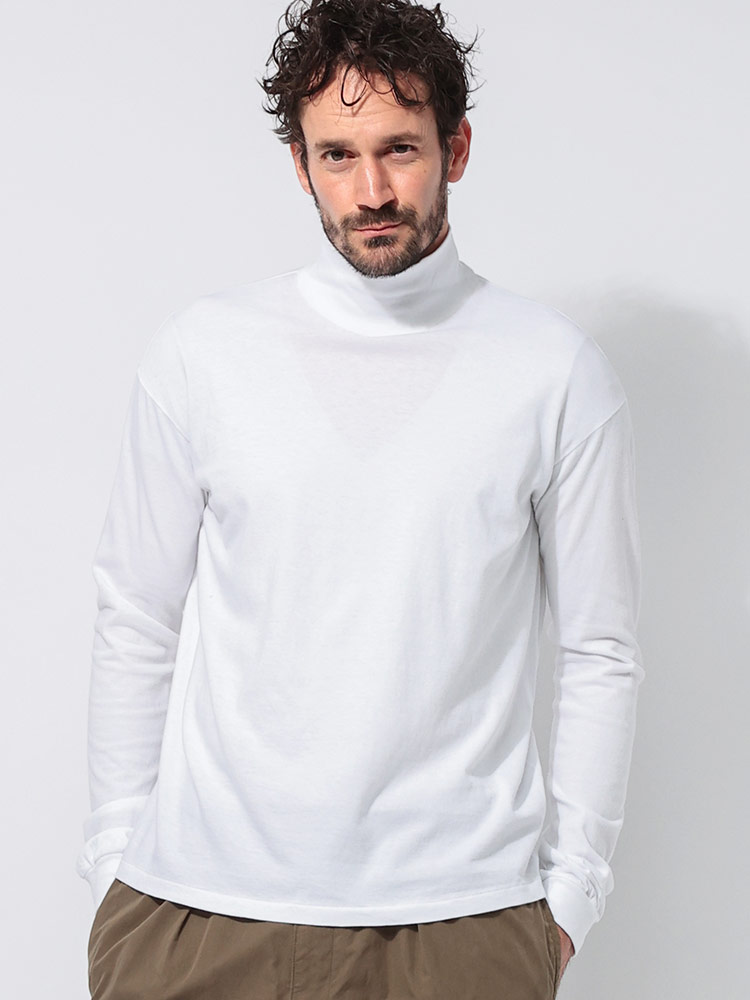 AURALEE (オーラリー) コットン 無地 ハイネック 長袖 Tシャツ