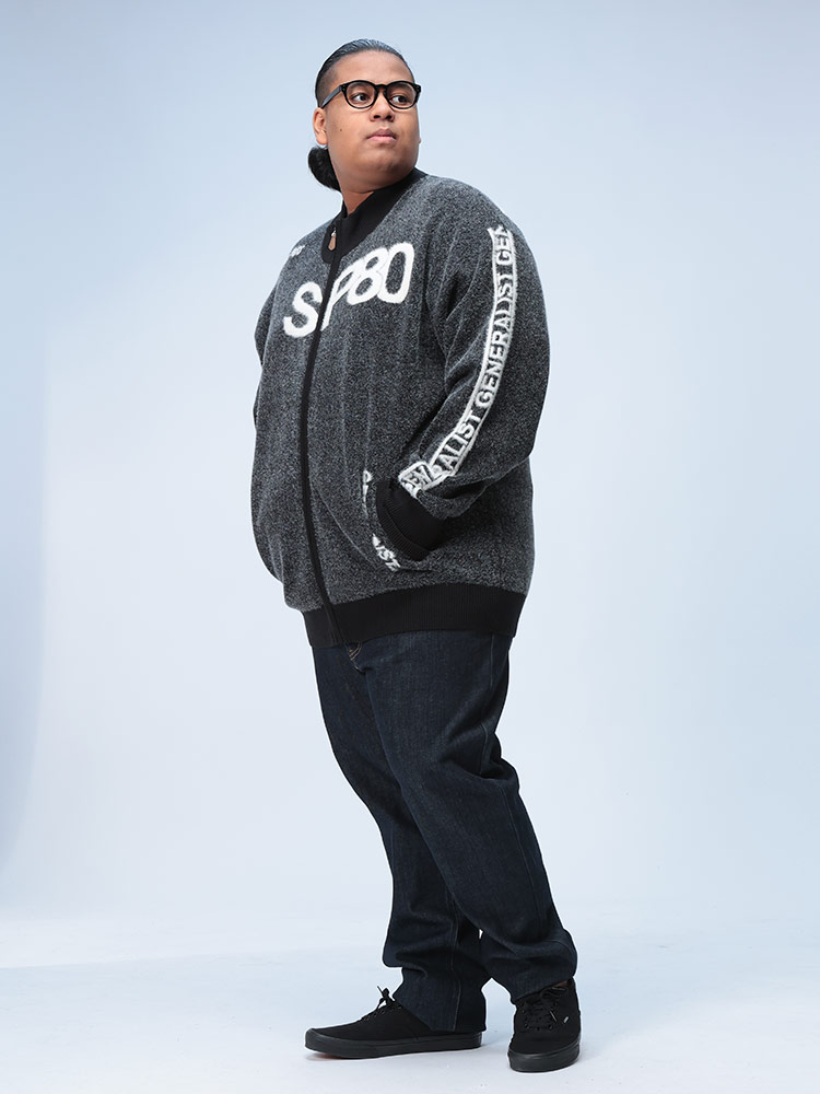 ジャガード セーター ウォッシャブル 裏シャギー フルジップ トップス