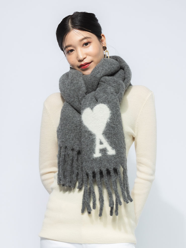 AMI PARIS (アミパリス ) アルパカウール ロゴ フリンジ ロング