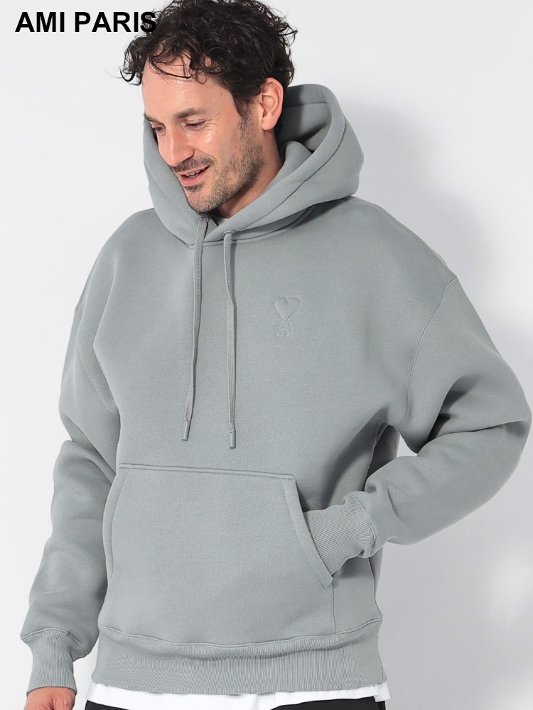 AMI PARIS (アミパリス ) 裏起毛 胸ロゴ プルオーバー パーカー