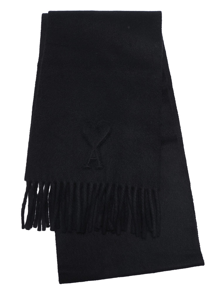 AMI PARIS (アミパリス) 無地 ウール フリンジ エンボスロゴ マフラー