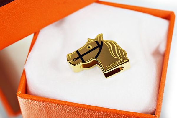 売切】エルメス ツイリーリング カドリージュ 馬 黒 ブラック×ゴールド