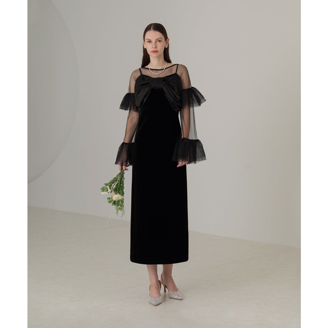 レジャ Leja 2WAYフロントリボンビスチェチュールベロアIラインドレス