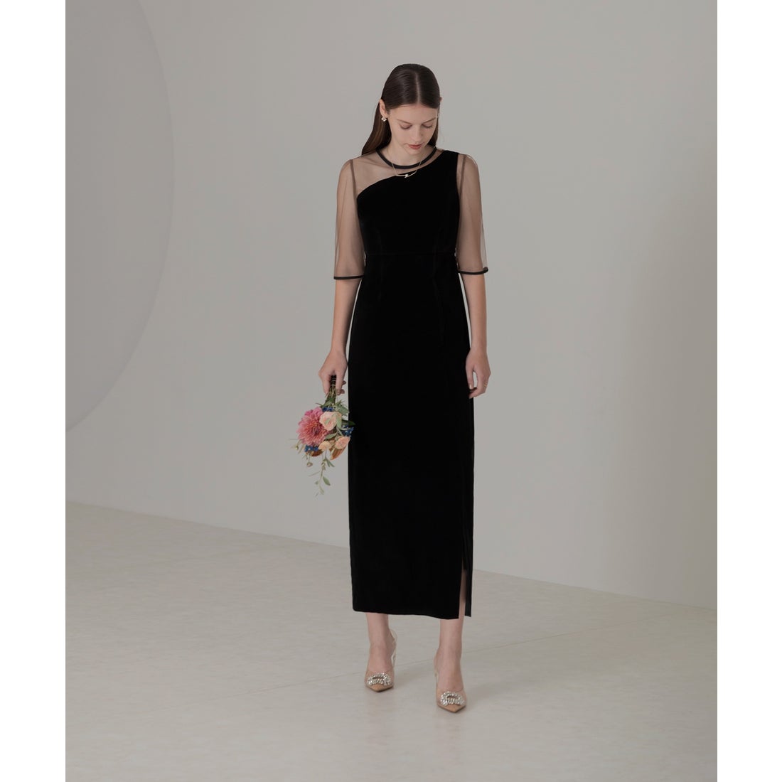 レジャ Leja アシンメトリーティアードフリル3WAYベロアIラインドレス