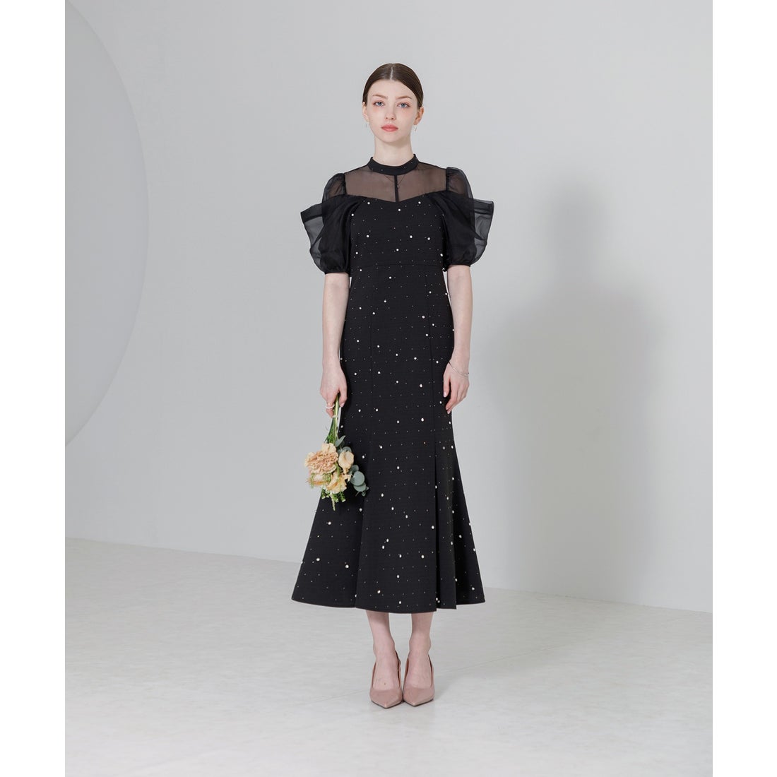 レジャ Leja パールビジューオーガンジーレースパフスリーブプチ