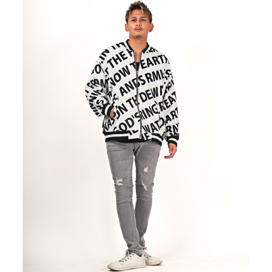 ラグスタイル LUXSTYLE ロゴ総柄ベロアボアボンバージャケット