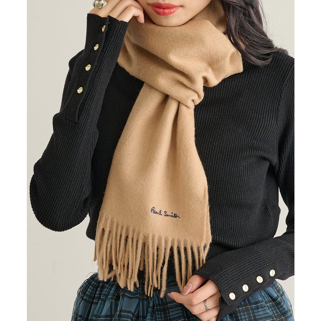 ポールスミス Paul Smith マフラー ストール 無地 薄手 フリンジ ロゴ