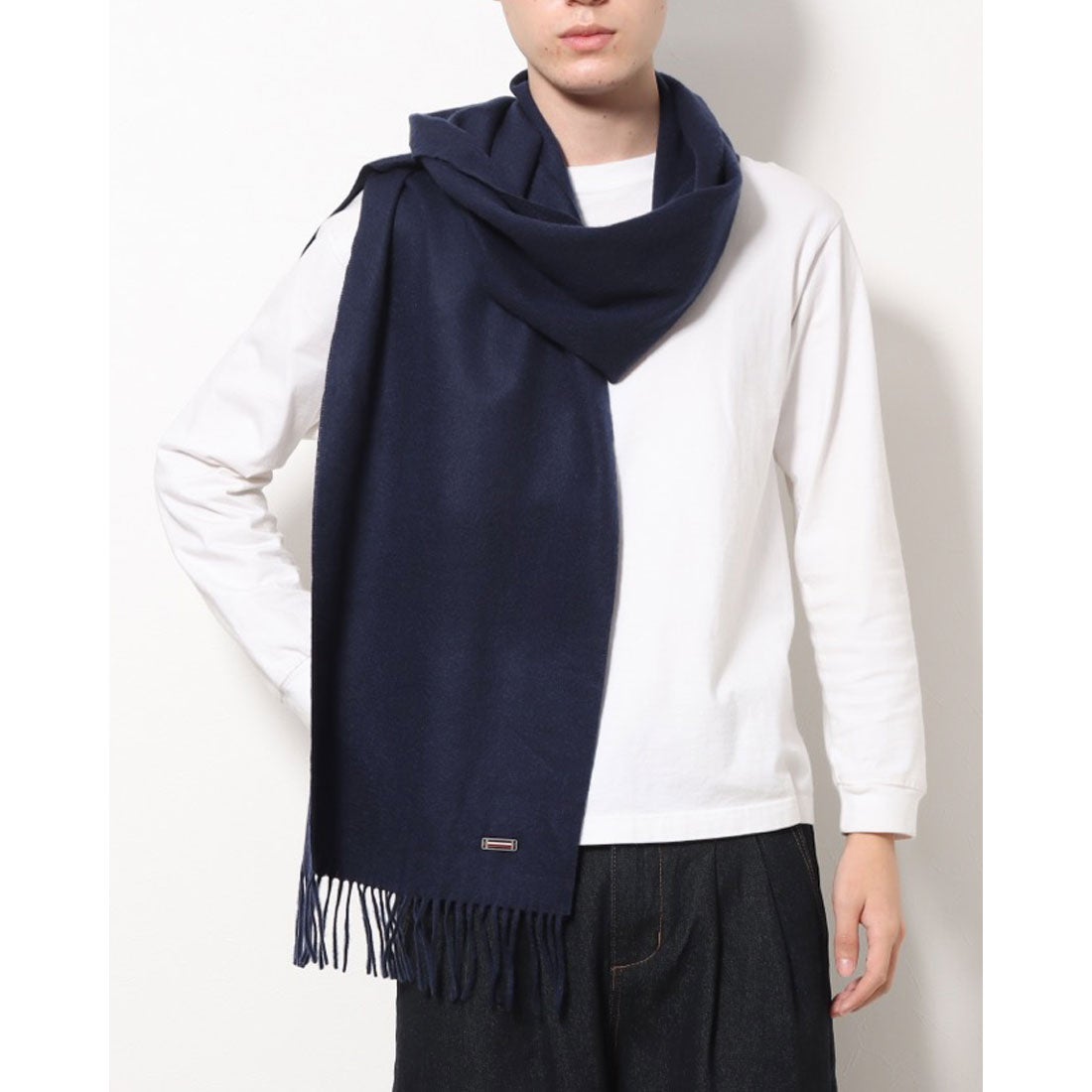 トミー ヒルフィガー TOMMY HILFIGER カシミヤマフラー （ネイビー