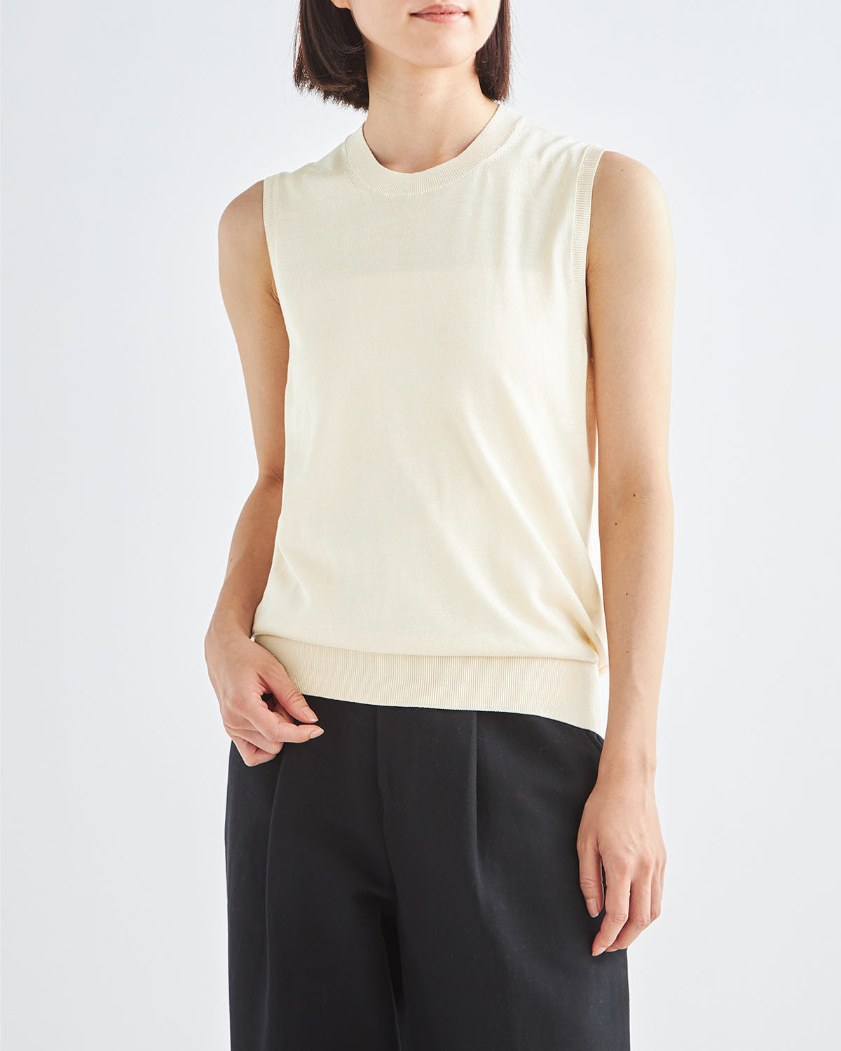 18G天竺 シルク ノースリーブ クルーネック SL10S-1086