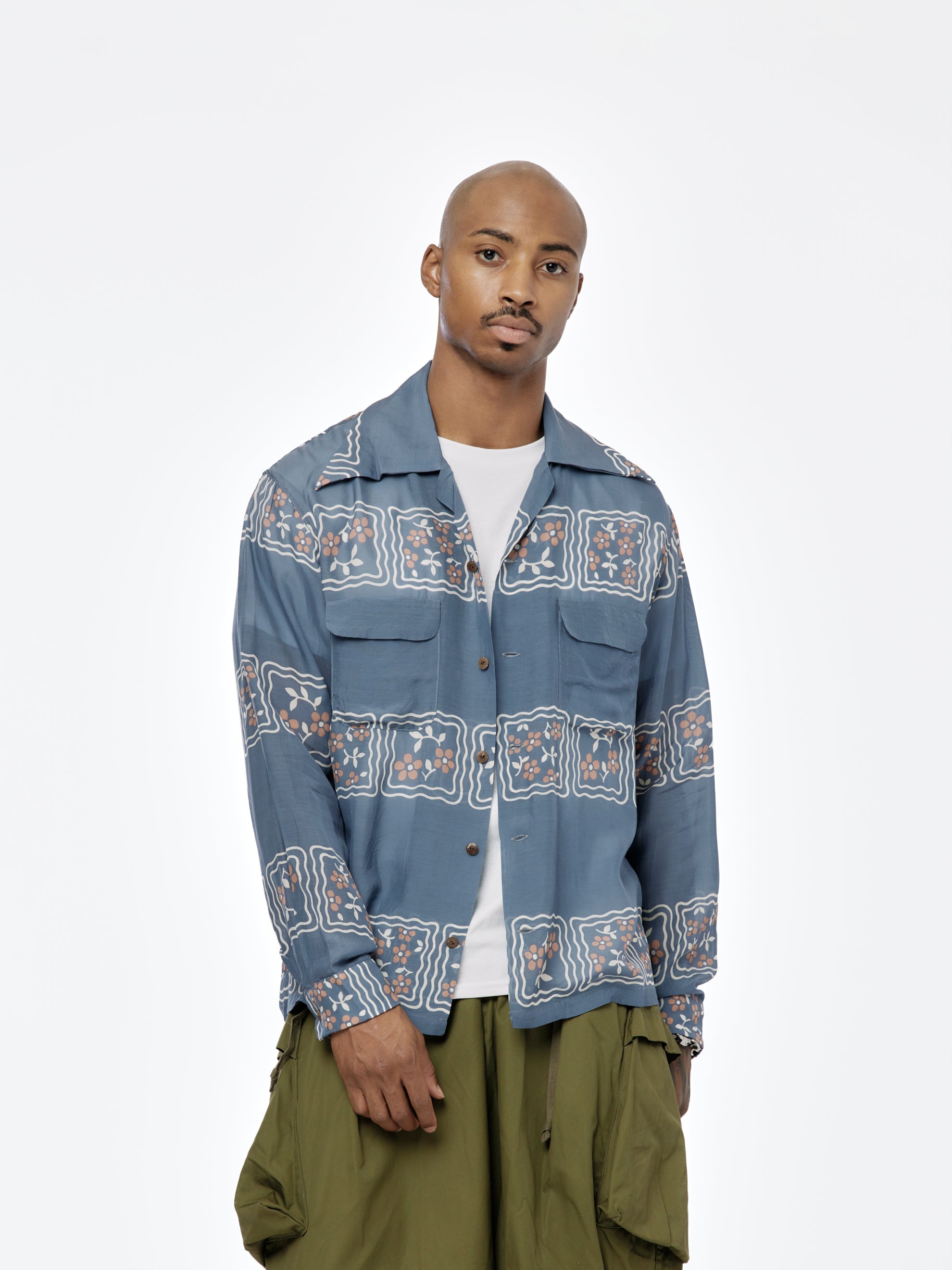 Kapital Silk Wrangle Cookie Collar Shirt (Blue) - UNION LOS ANGELES