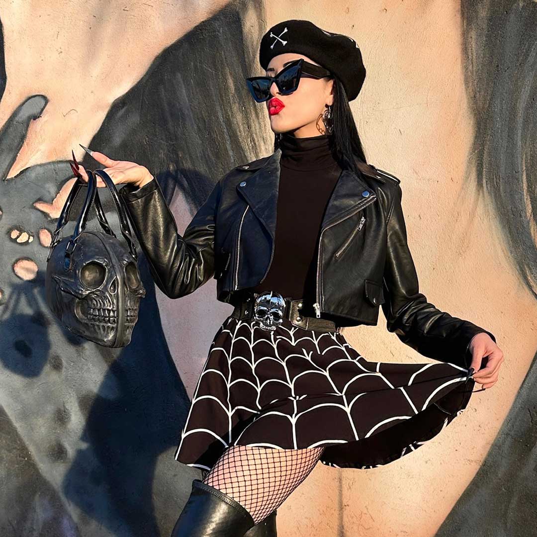 kreepsville 666 Spiderweb skater skirt
