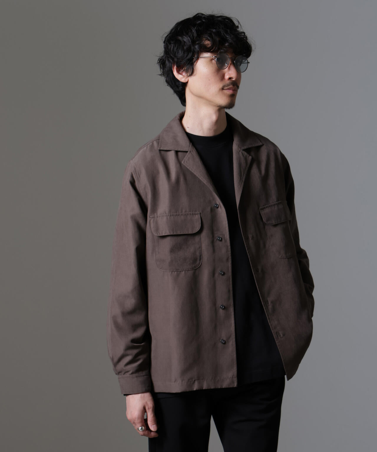 スウェード ライク オープンカラー シャツ