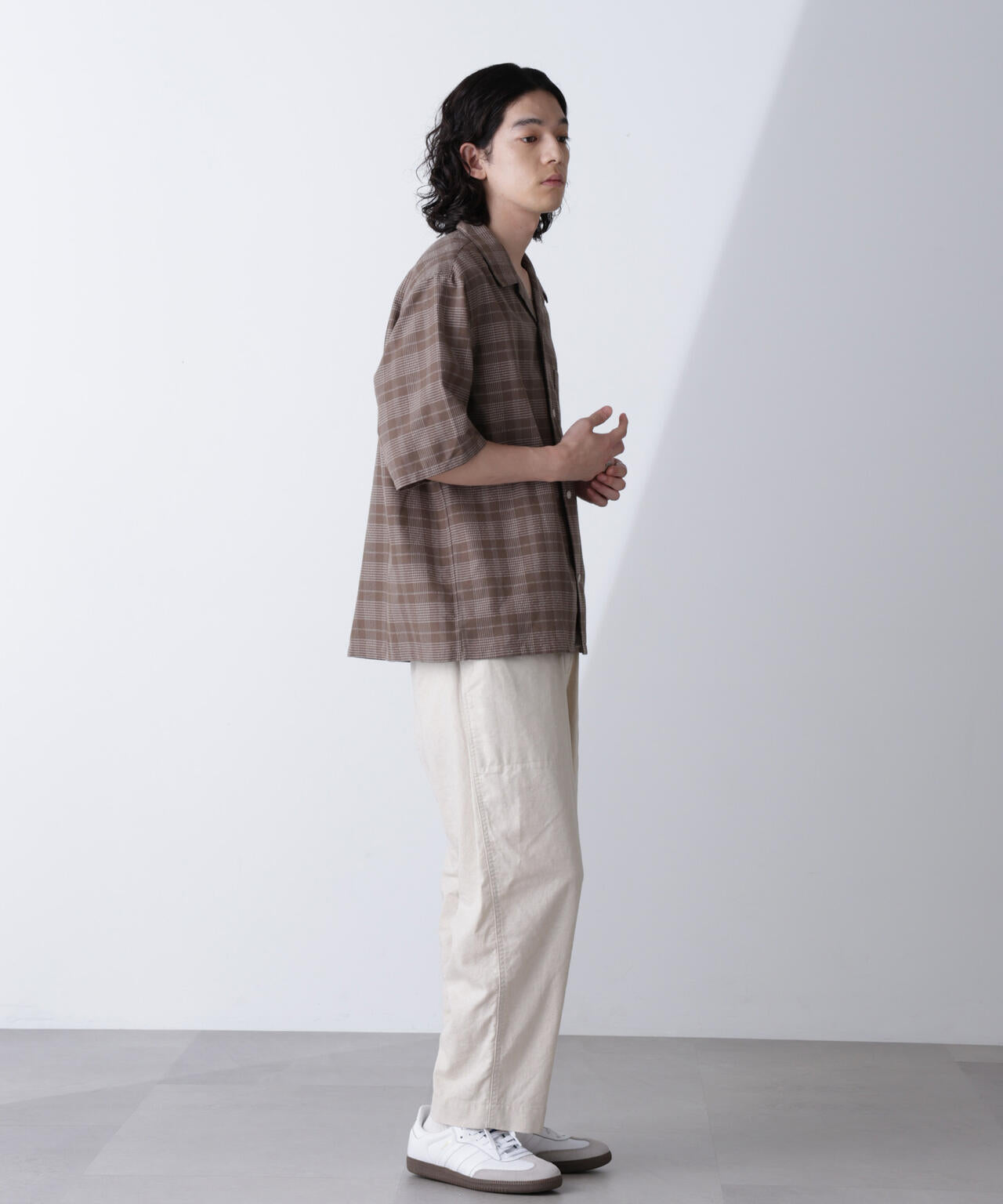 ブークレ チェック オープンカラー シャツ