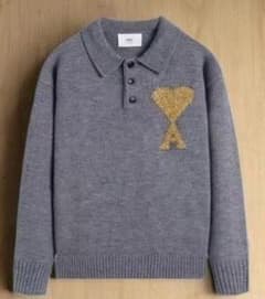 AMI グレー ニットポロシャツ ハート刺繍 - メルカリ
