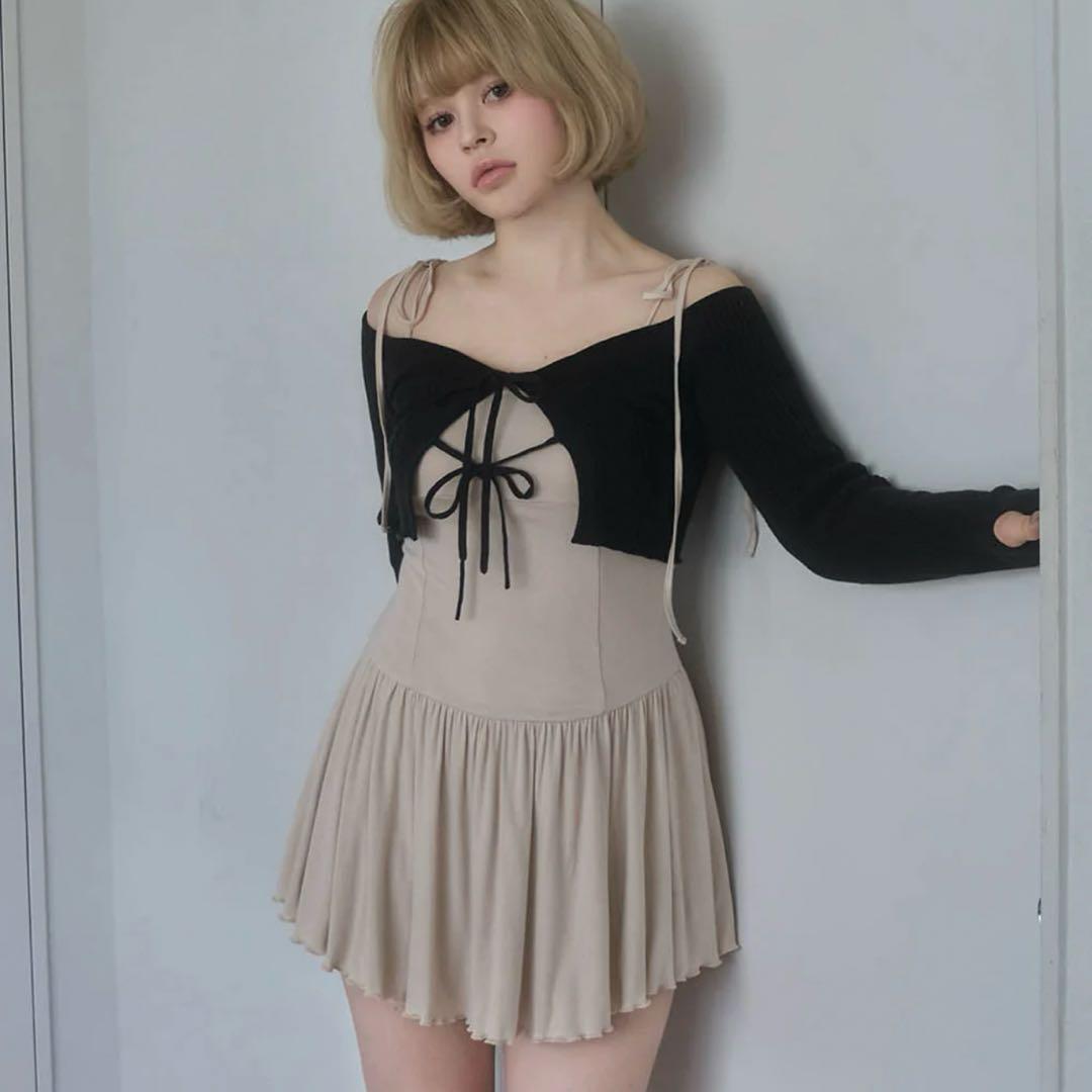 ワンピース andmary Nei knit set flare dress black Nei knit set flare dress