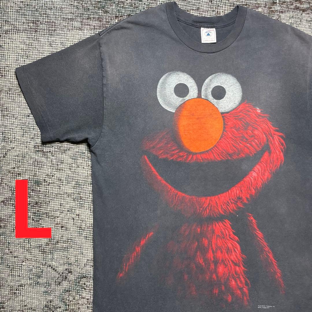 ヴィンテージ　 USA製　セサミストリート　エルモ　ブラックアウト　Tシャツ　黒 ヴィンテージ USA製 セサミストリート エルモ ブラックアウト Tシャツ