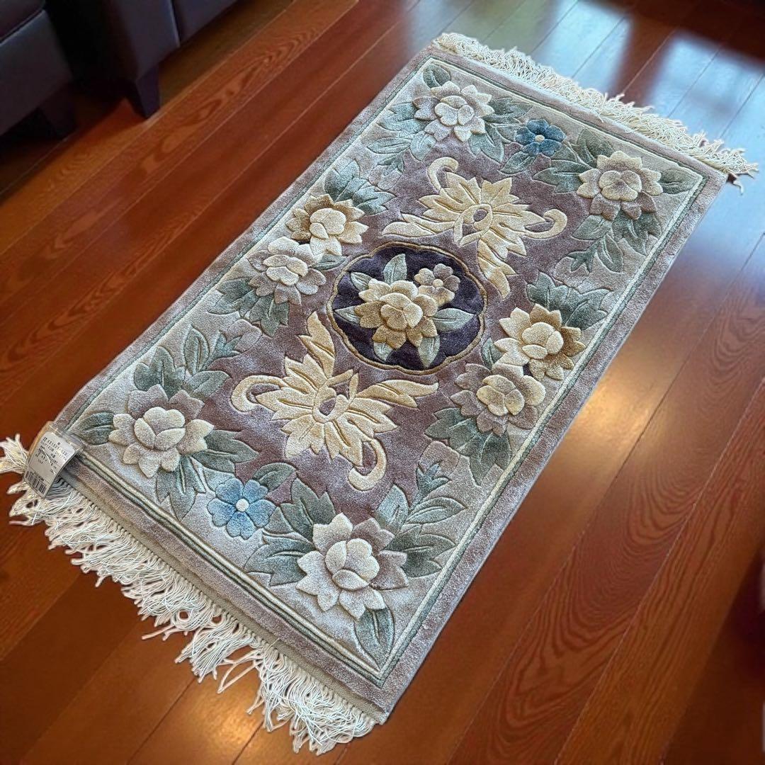 M503❀【未使用】中国段通 シルク100％ タグ付き 手織り絨毯 カーペット 楽天市場】【中国段通 シルク 玄関マット・仏法座】「53」絨毯