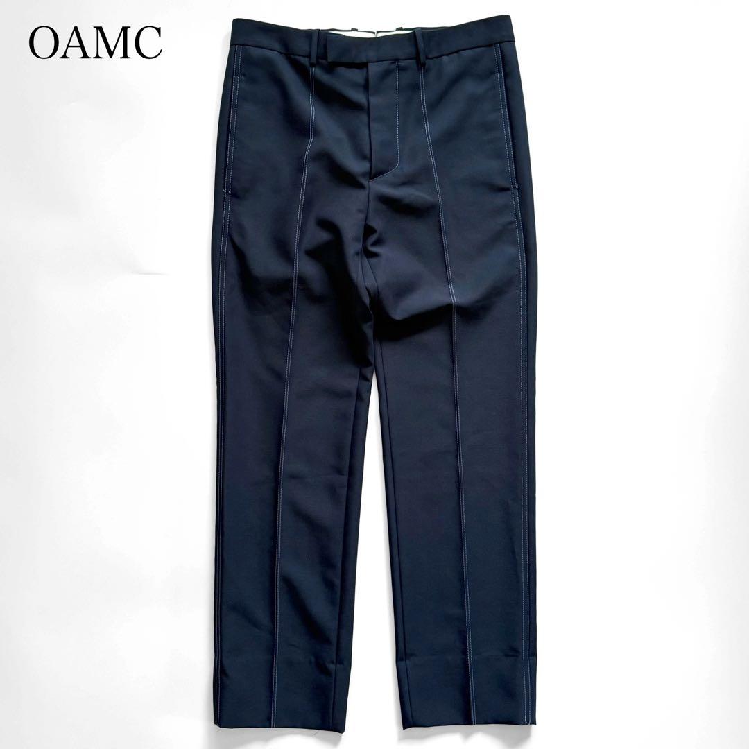 美品 OAMC スラックス ウールモヘヤ トラウザーズ ステッチ ネイビー 44 美品 OAMC スラックス ウールモヘヤ トラウザーズ ステッチ ネイビー