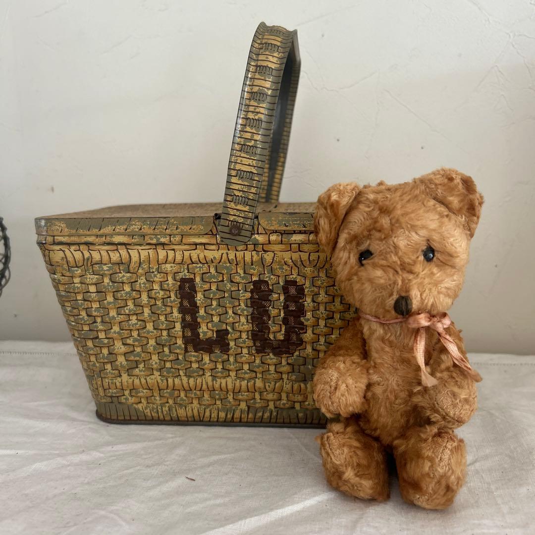 LU ビスケット缶　パニエ　小さなアンティークベアのセット フランス アンティーク LU ビスケット 缶 バスケット パニエ | le