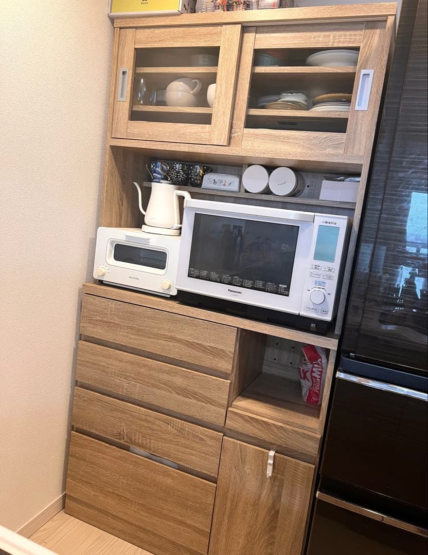 【美品】LOWYA 食器棚(送料込み、組み立て済) LOWYA（ロウヤ） 食器棚 幅118.9cm おしゃれ 完成品 キッチンボード