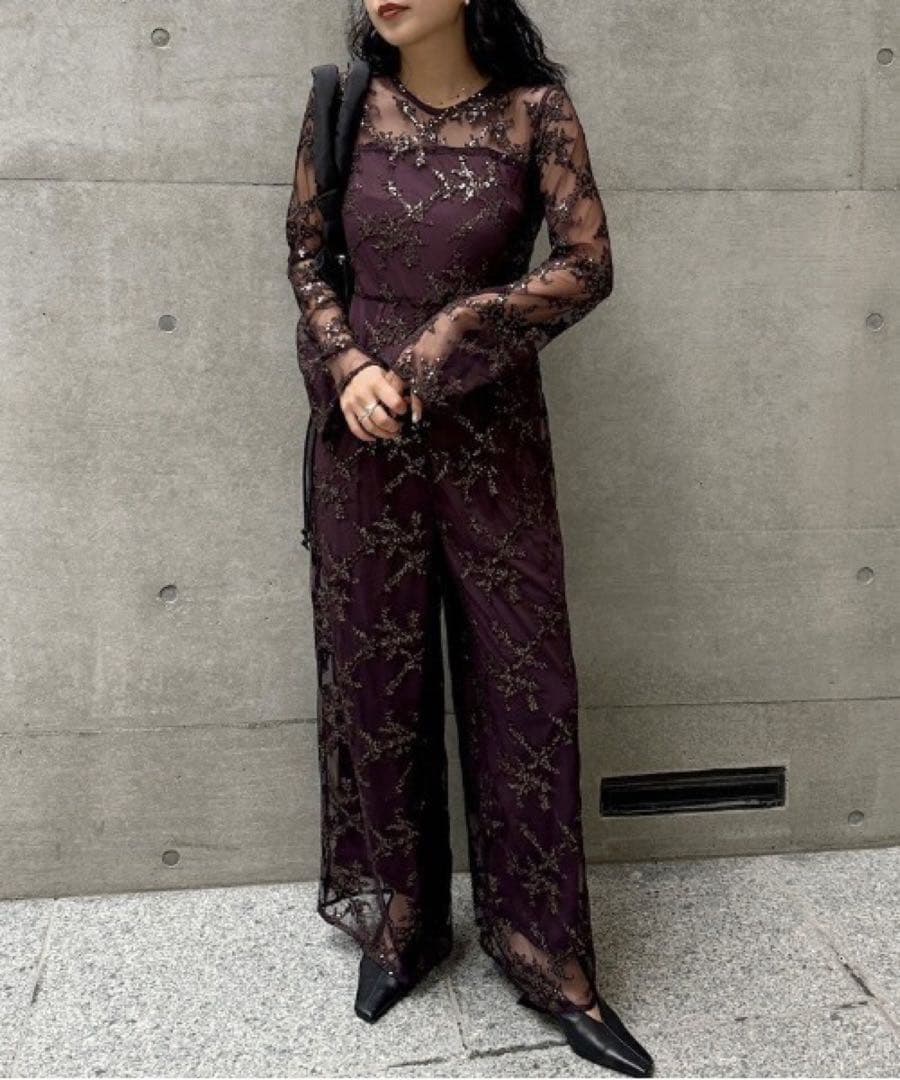 ameri vintage SPANGLE LACE ROMPERS Sサイズ Ameri VINTAGE（アメリ ヴィンテージ）SOANGLE LACE ROMPERS（ブラウン