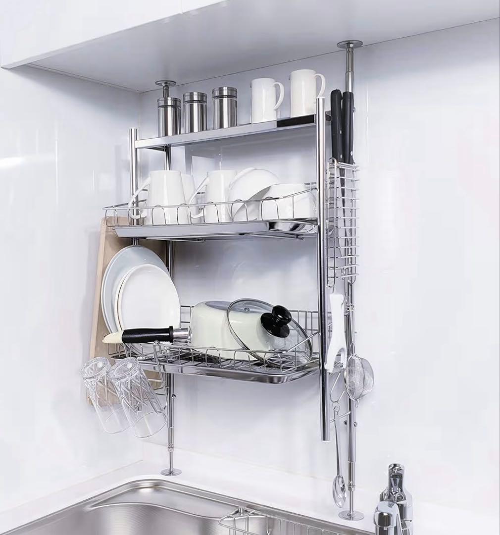 つっぱり式水切りラック Amazon｜組み立て式 ツッパリ 水切りラック 突っ張りラック｜水切り