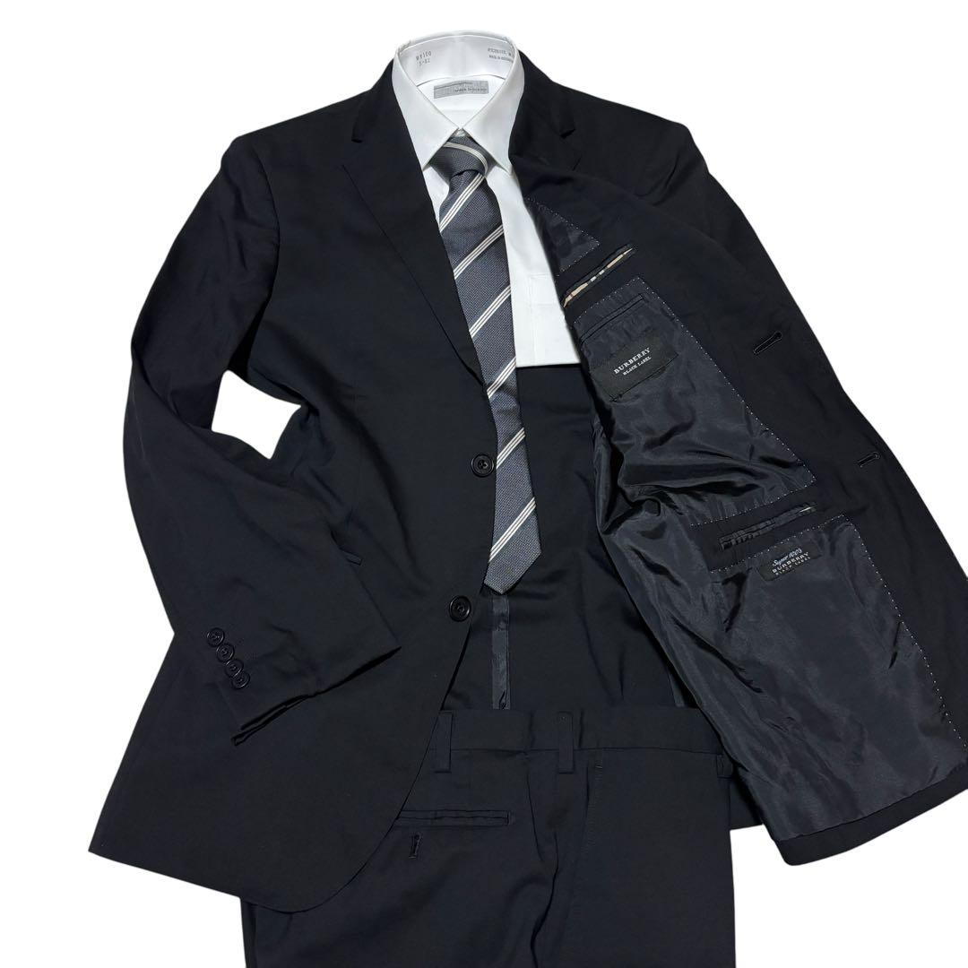 極美品 バーバリー 希少 Lサイズ セットアップ スーツ 黒 2B ノバチェック BURBERRY LONDON ENGLAND STRIPE PATTERNED SET UP SUIT MADE IN ITALY
