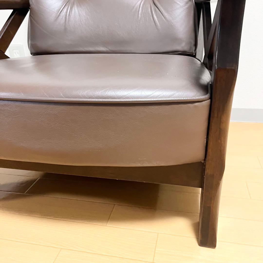 カリモク シングルソファ 1人掛け ヴィンテージ調 本革調 クラシック