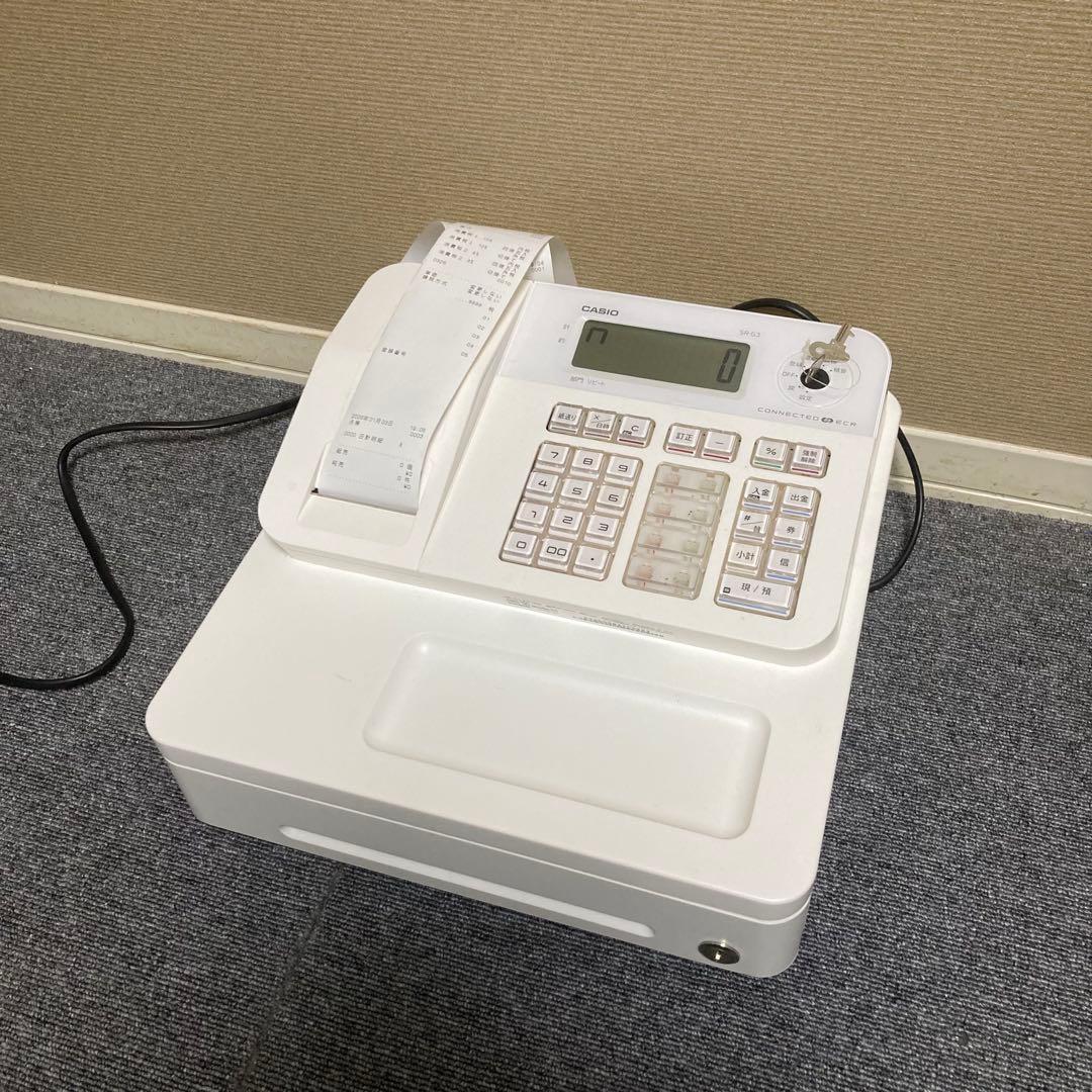 美品　CASIO レジ　SR-G3 ホワイト　スマホ連動　動作チェック済み カシオ レジスター SR-G3 Bluetoothでスマホと連携！軽減税率対応