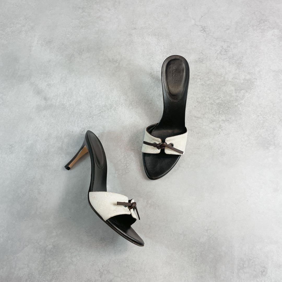 靴 Vintage Gucci Monogram Bow Mules 36 1/2 Gucci Black Monogram Mule, 8