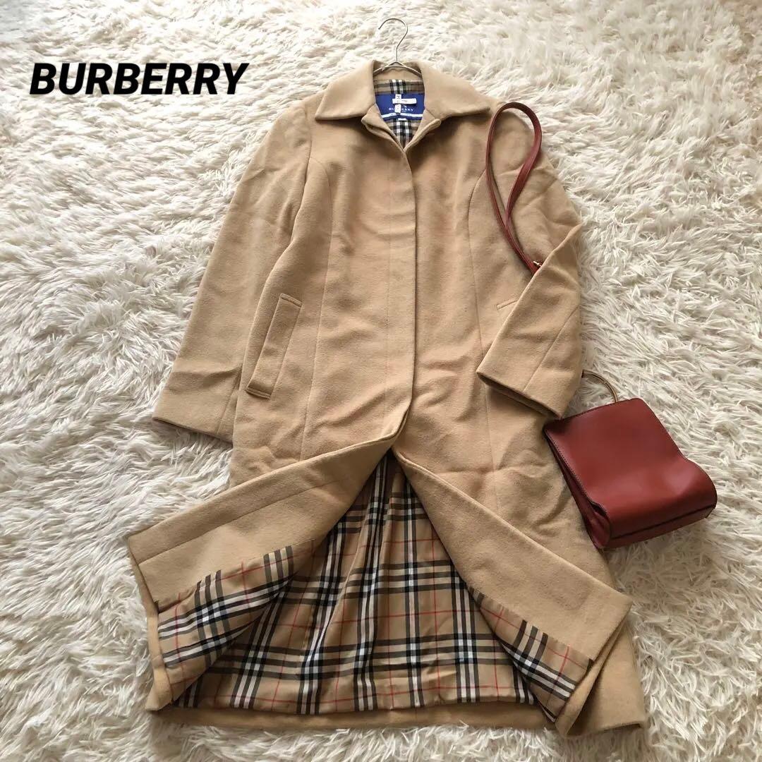 バーバリーブルーレーベル【38】アンゴラ混ステンカラーロングコート　ノバチェック 中古・古着通販】BURBERRY BLUE LABEL (バーバリー ブルー レーベル