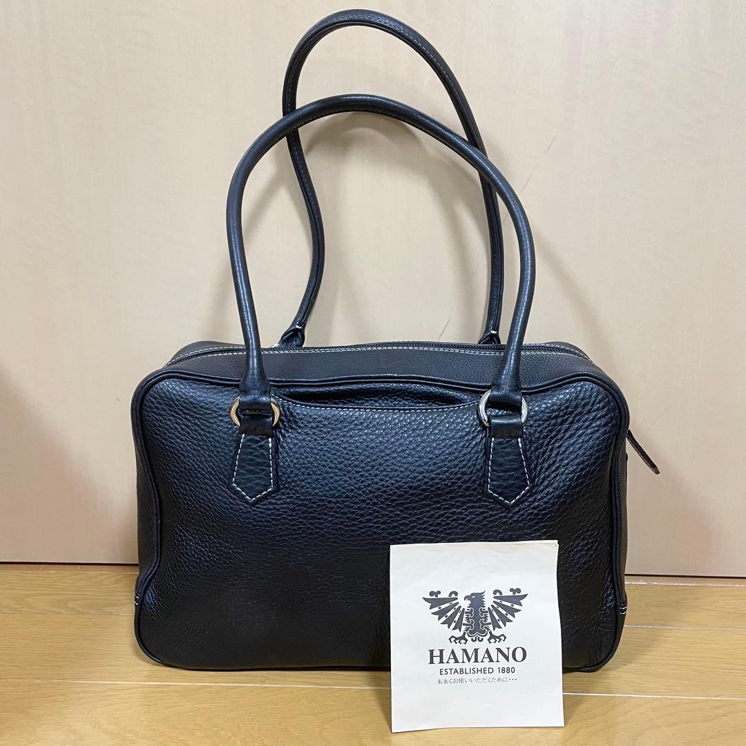 美品 濱野 ハマノ ハンドバッグ ミニボストン エヴィ ブラック レザー