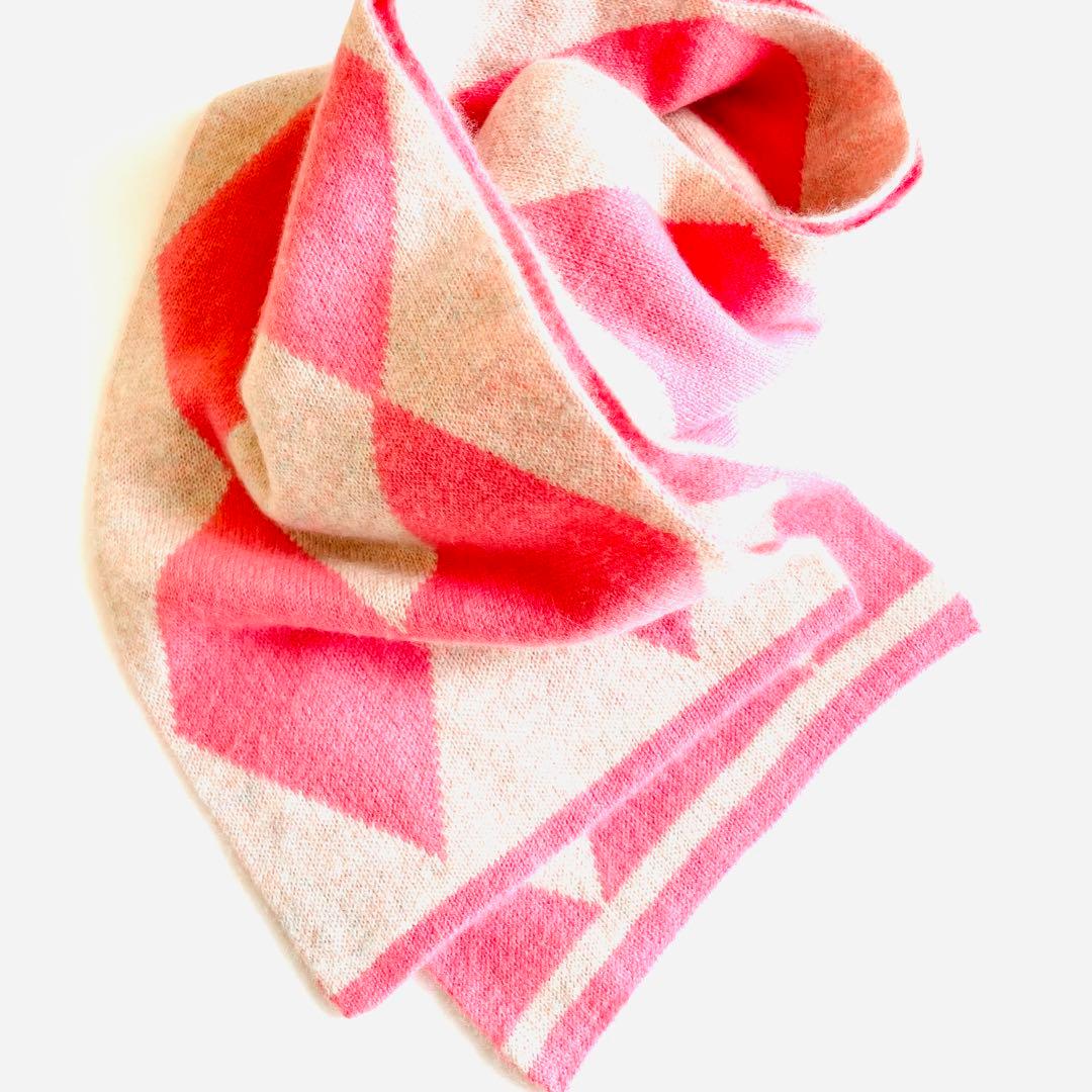 カシミア100% マフラー　アーガイル　ピンク ジョワクレール Joieclair カシミヤ100%マフラー （ピンク