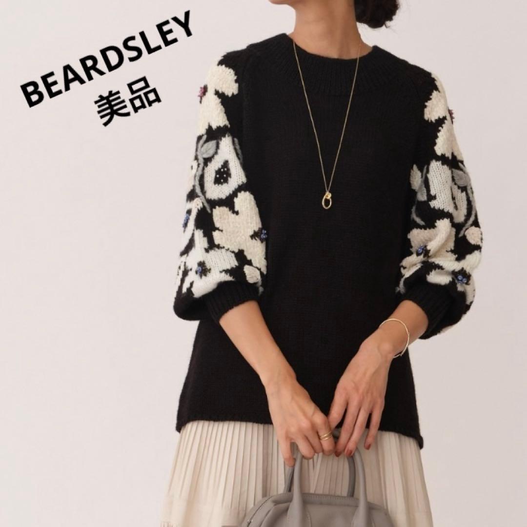 BEARDSLEY ビアズリー 袖ジャガードニット BEARDSLEY ビアズリー 袖ジャガードニット カラフル フラワー ブラック