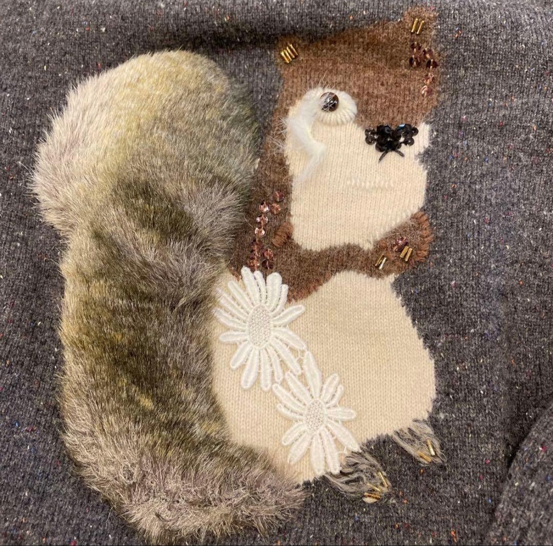 こよこ　MUVEILニット　りす刺繍　模様 モザイクダーニングのリスさん刺繍枠キット販売♪ ミムラトモミさん